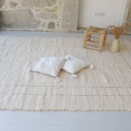 Large Cream Rug 6x8 Ft, Ecru Area Rug, Cotton Carpet, Living Room Geometric Bohemian Farmhouse Tapis in Beige Coton - thumbnail 3
