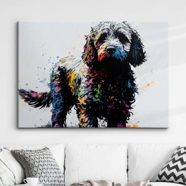 Colorful Cockapoo Dog Pet Abstract Modern Oil Painting Wall Art, Framed Canvas Poster Print, Home Kitchen Office Room Decor, Gifts - image 1