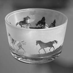Galloping Horses 12cm Bowl - Clear Glass Bowl With Galloping Horses Frieze Design Perfect For Tealight Or Floating Candles Dish - thumbnail 3