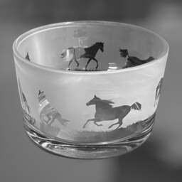 Galloping Horses 12cm Bowl - Clear Glass Bowl With Galloping Horses Frieze Design Perfect For Tealight Or Floating Candles Dish - thumbnail 2