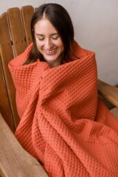 Waffle Weave Blanket Cotton Terracotta Plaid Organic Throw A Custom Home Decor