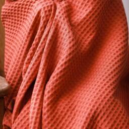 Waffle Weave Blanket Cotton Terracotta Plaid Organic Throw A Custom Home Decor - thumbnail 2