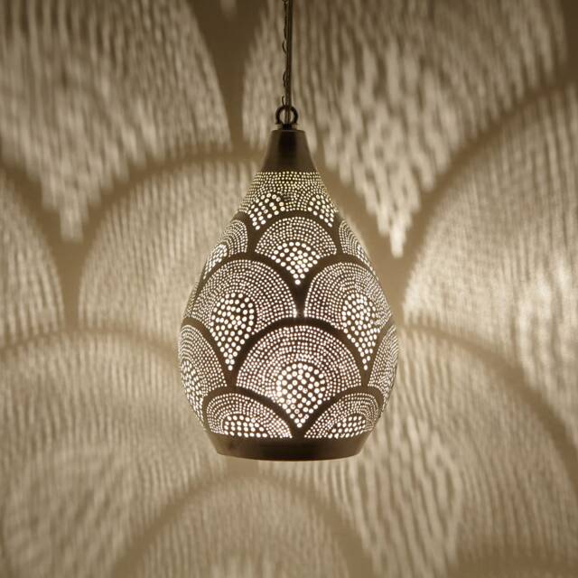 Authentic Moroccan Brass Pendant Light, Handcrafted Teardrop Hanging Lamp, Intricate Pattern Ceiling Fixture For Entryway Or Dining Room - image 1
