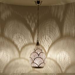 Authentic Moroccan Brass Pendant Light, Handcrafted Teardrop Hanging Lamp, Intricate Pattern Ceiling Fixture For Entryway Or Dining Room - thumbnail 3