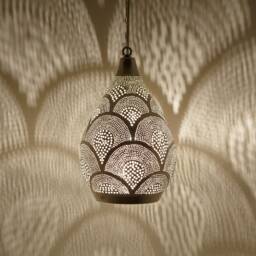 Authentic Moroccan Brass Pendant Light, Handcrafted Teardrop Hanging Lamp, Intricate Pattern Ceiling Fixture For Entryway Or Dining Room - thumbnail 1