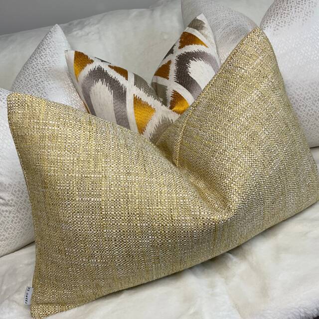 "Decorative Yellow Cushion Cover For Bed, Sofa, Chair - Made in John Lewis Tonal Weave Fabric, 12"" X 20" - image 1