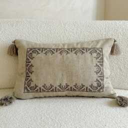 Embroidered Cotton Linen Pillow Cover With Tassels, Lumbar Cushion Case - thumbnail 4