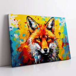 Colorful Fox Animal Abstract Oil Painting Colourful Paint Splatter Style Wall Art Framed Canvas Poster Print, Home Office Room Decor Gifts - thumbnail 2