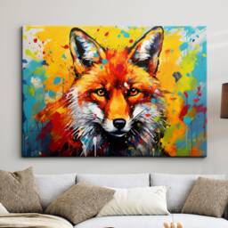 Colorful Fox Animal Abstract Oil Painting Colourful Paint Splatter Style Wall Art Framed Canvas Poster Print, Home Office Room Decor Gifts - thumbnail 1