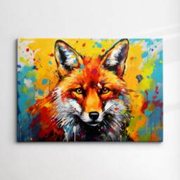 Colorful Fox Animal Abstract Oil Painting Colourful Paint Splatter Style Wall Art Framed Canvas Poster Print, Home Office Room Decor Gifts - thumbnail 3