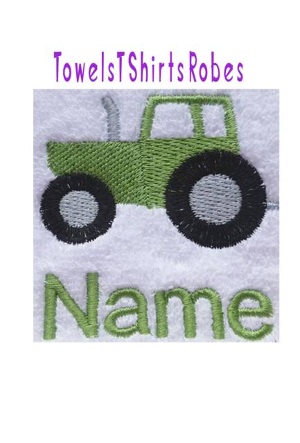 Embroidered Tractor Towel Personalised With Name Cotton Towel Farm Theme - image 1
