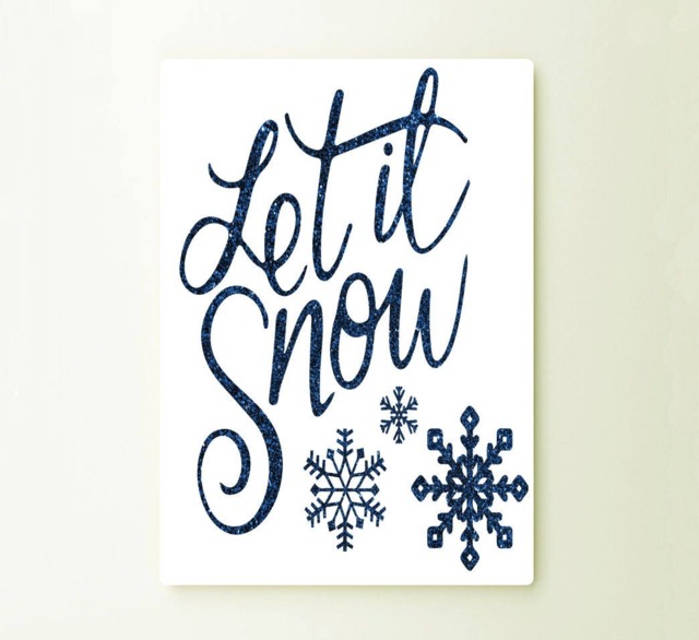 Let Is Snow Winter Christmas Art Typograhy Inspirational Quote Metal Wall Fine Prints, Sign Tin