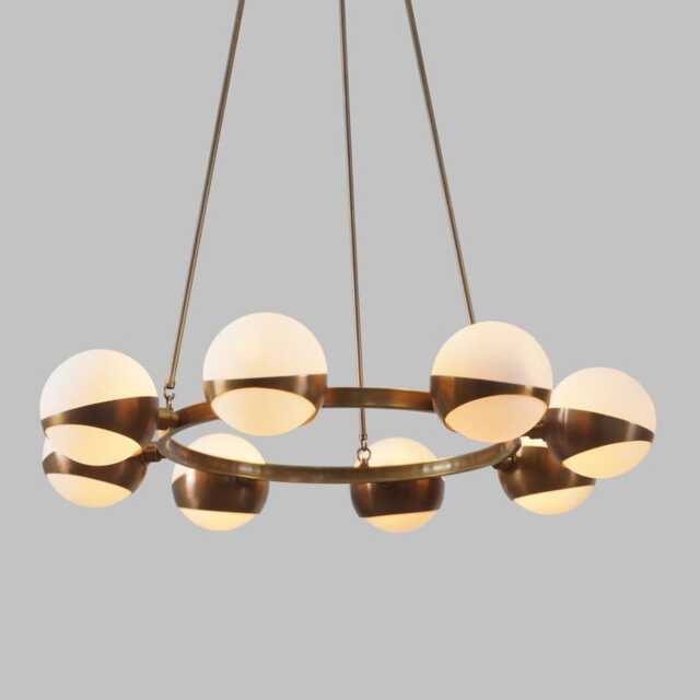 Antique Brass Sputnik Chandelier - Mid-Century Modern 8-Globe Pendant Light - image 1