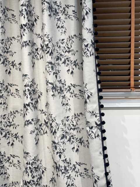 A Pair Of Chenille Curtains With Pompom Trim, Floral Curtain Panels Living Room Bedroom Curtains, Custom Made - image 1