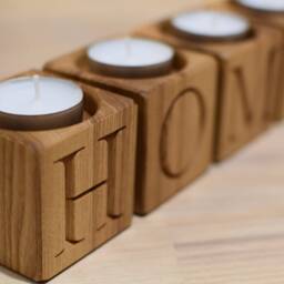 Set Of 4 Wood Candle Holder Blocks Home Decor Tealight Rustic Stick Letters Engraved Advent Christmas - thumbnail 2