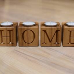 Set Of 4 Wood Candle Holder Blocks Home Decor Tealight Rustic Stick Letters Engraved Advent Christmas - thumbnail 3