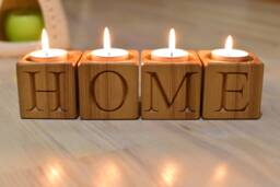 Set Of 4 Wood Candle Holder Blocks Home Decor Tealight Rustic Stick Letters Engraved Advent Christmas - thumbnail 1