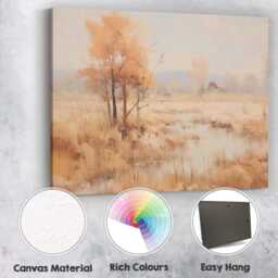 Warm Autumn Wetland Cottage Reflection Landscape Painting Canvas Wall Art Print Decor Picture Ready To Hang - thumbnail 2