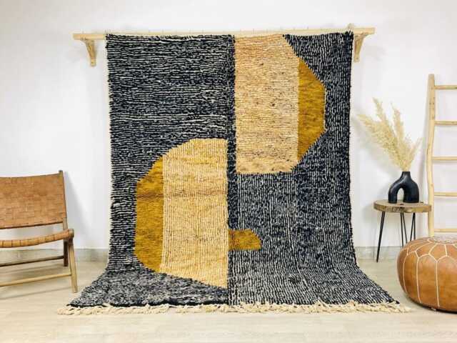 Black White & Yellow Geometric Moroccan Rug, Living Room Area Rugs, Shag Berber Boho Home Decor - image 1