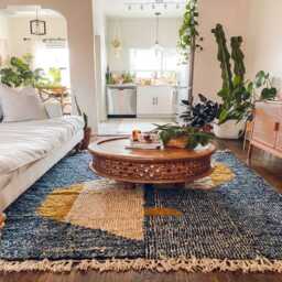 Black White & Yellow Geometric Moroccan Rug, Living Room Area Rugs, Shag Berber Boho Home Decor - thumbnail 3