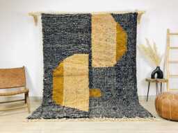 Black White & Yellow Geometric Moroccan Rug, Living Room Area Rugs, Shag Berber Boho Home Decor