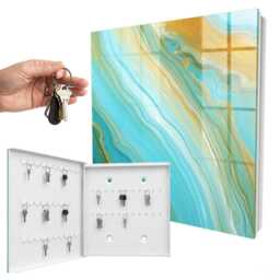 Colorful Waves Wall Mounted Key Cabinet, Turquoise Industrial Box, Abstract Abstraction, For Lovers Of Modern Art - thumbnail 2
