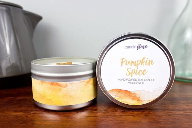 Pumpkin Spice Soy Candle in 8Oz Tin - Scented For Fall, Halloween, Or Psl Season, Wood Cotton Wick - image 1