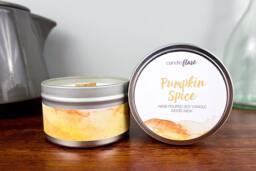 Pumpkin Spice Soy Candle in 8Oz Tin - Scented For Fall, Halloween, Or Psl Season, Wood Cotton Wick - thumbnail 1