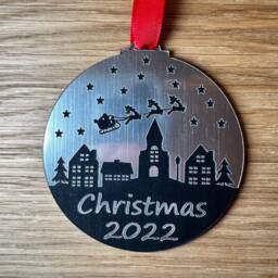 Silver Christmas 2022 Tree Decoration Ornament Bauble Gifts Commemorative Keepsake - thumbnail 2