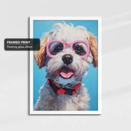 Fun Maltese Dog Wearing Glasses Painting Framed Poster Print & Canvas Wall Decor Art Bedroom Home Interior Funny Lover Gift - thumbnail 3