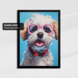 Fun Maltese Dog Wearing Glasses Painting Framed Poster Print & Canvas Wall Decor Art Bedroom Home Interior Funny Lover Gift - thumbnail 2