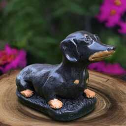 Outdoor Black Dachshund Statue Concrete Dog Sculpture Cement Animal Decoration Handmade Ornament Dog Lover Gift Front Door Figurine - thumbnail 3