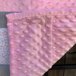 Handmade Modern Baby Minky Blanket Gray, Pink & White Hearts - thumbnail 4