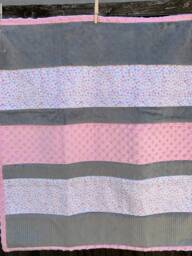 Handmade Modern Baby Minky Blanket Gray, Pink & White Hearts - thumbnail 1
