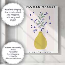 Blue Forget Me Not Bouquet in Yellow Vase Botanical Canvas Wall Art Print Decor Picture Ready To Hang - thumbnail 3