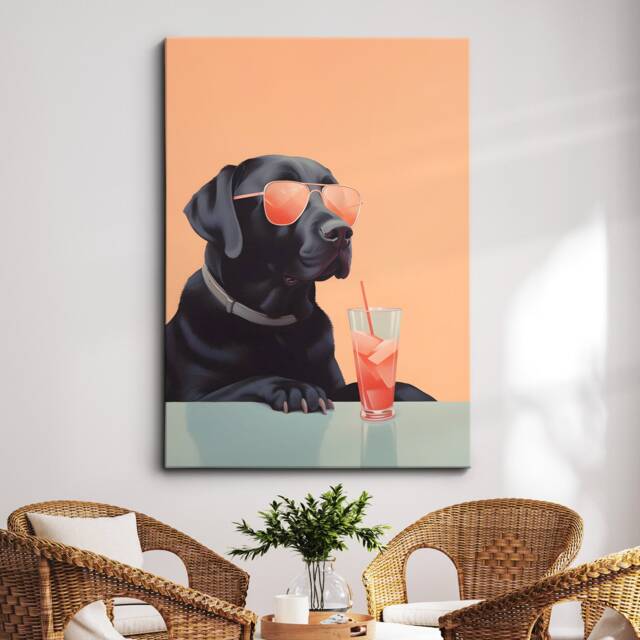 Vibrant Labrador Drinking With Glasses Painting Framed Poster Print & Canvas Wall Decor Art Bedroom Home Interior Gift For Dog Lover - image 1