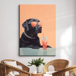 Vibrant Labrador Drinking With Glasses Painting Framed Poster Print & Canvas Wall Decor Art Bedroom Home Interior Gift For Dog Lover