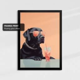 Vibrant Labrador Drinking With Glasses Painting Framed Poster Print & Canvas Wall Decor Art Bedroom Home Interior Gift For Dog Lover - thumbnail 2