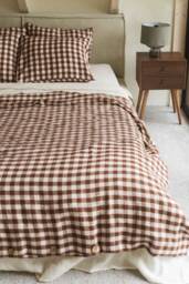Mocha Gingham Linen Duvet Cover. Boho Bedding. Linen Cover Queen - thumbnail 1