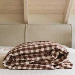 Mocha Gingham Linen Duvet Cover. Boho Bedding. Linen Cover Queen - thumbnail 2