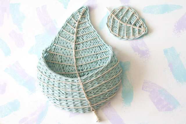 Mint Green Wall Hanging Storage Basket For Nursery Decor, Wicker Leaf Gift - image 1