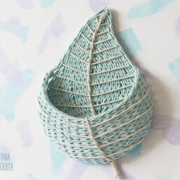 Mint Green Wall Hanging Storage Basket For Nursery Decor, Wicker Leaf Gift - thumbnail 4