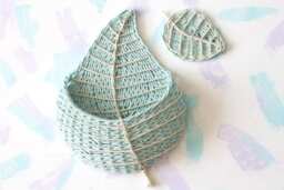 Mint Green Wall Hanging Storage Basket For Nursery Decor, Wicker Leaf Gift