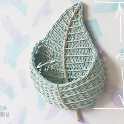 Mint Green Wall Hanging Storage Basket For Nursery Decor, Wicker Leaf Gift - thumbnail 2