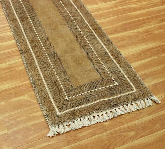 Handmade Brown Cotton Runner Rug, Block Printed Hallway Rug - image 1