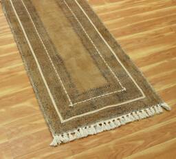 Handmade Brown Cotton Runner Rug, Block Printed Hallway Rug - thumbnail 1