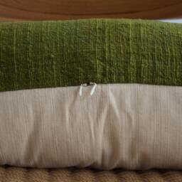 Handwoven Hemp Lumbar Pillow Cover Dark Green Fringe, Boho Farmhouse Decor - thumbnail 3