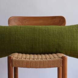 Handwoven Hemp Lumbar Pillow Cover Dark Green Fringe, Boho Farmhouse Decor - thumbnail 2