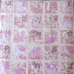 Toile De Jouy Baby Blanket Abc Quilt Nurserey Decor Boy Pink Beige For Girls Animal Alphabet Front Cotton 47x47 Inch - thumbnail 2