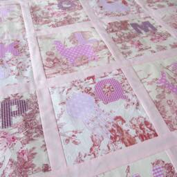 Toile De Jouy Baby Blanket Abc Quilt Nurserey Decor Boy Pink Beige For Girls Animal Alphabet Front Cotton 47x47 Inch - thumbnail 3